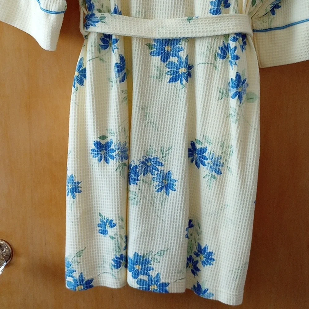 Waffle Weave Bath Robe Yellow and Blue M - Picture 11 of 13